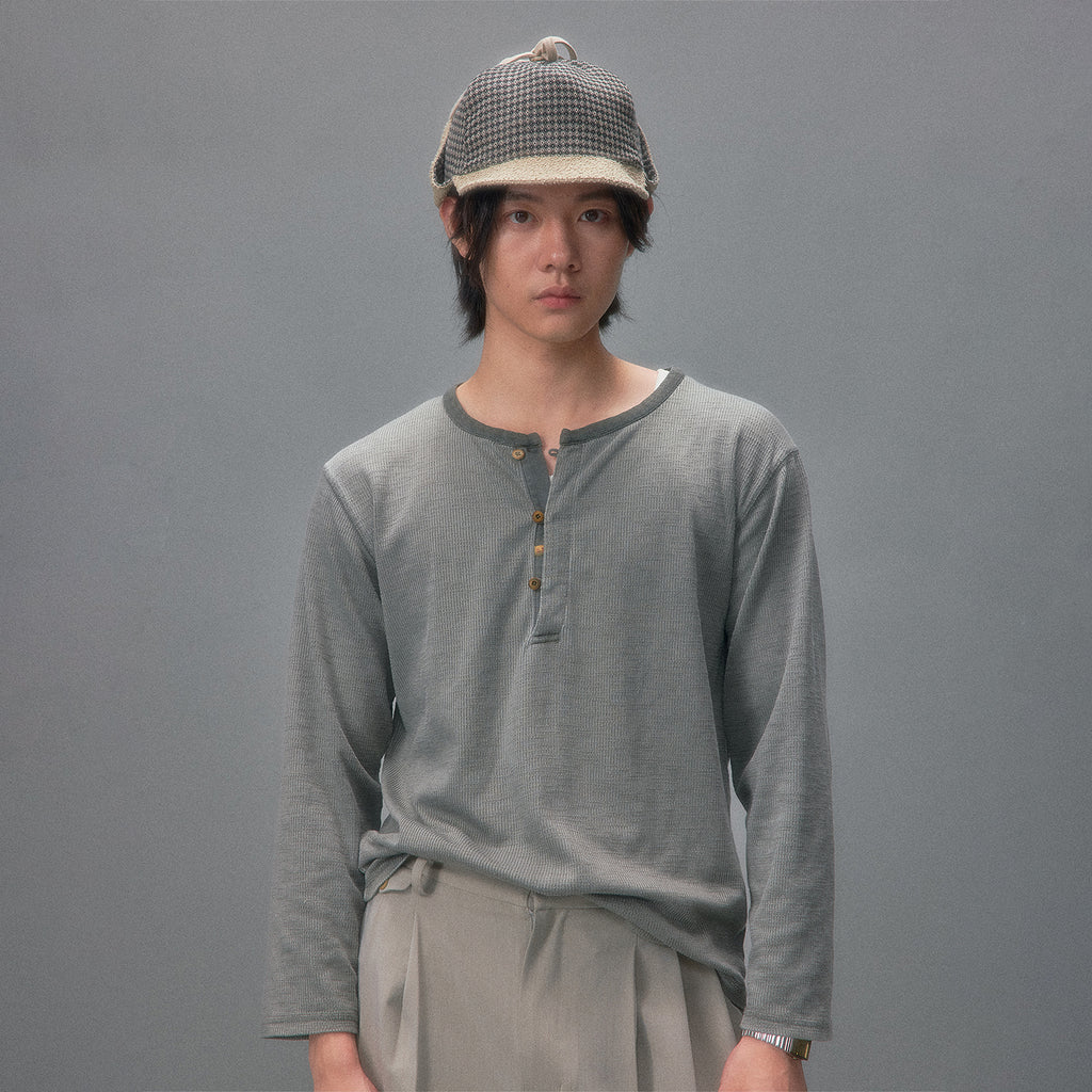 Rainy Night Screening Room Textured Henley Long Sleeve T-Shirt