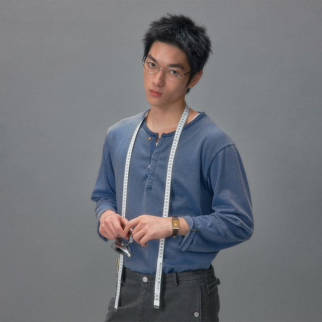 Rainy Night Screening Room Textured Henley Long Sleeve T-Shirt