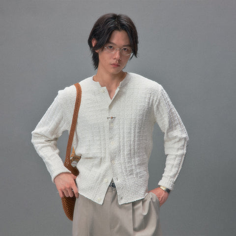 Karasawa Autumn Letter Textured Solid Color Cardigan