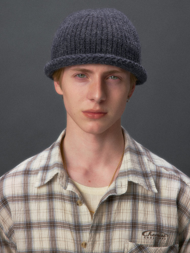 Floral Yarn Rolled-Brim Beanie