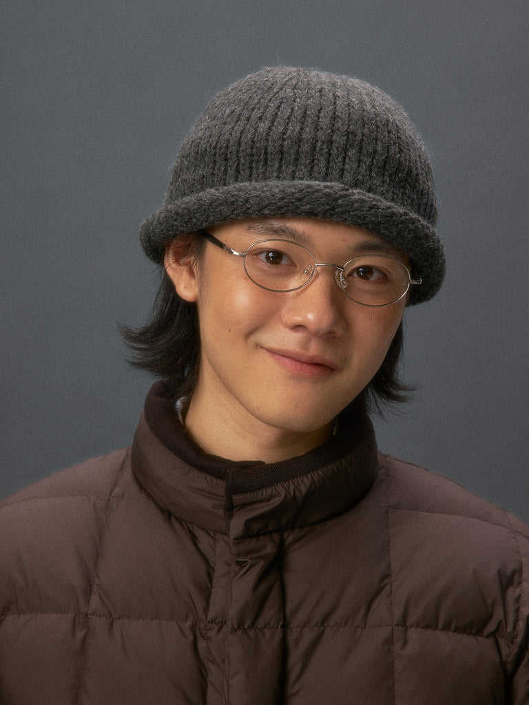 Floral Yarn Rolled-Brim Beanie