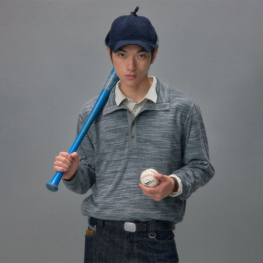 Showa Bridge Baseball Park Striped Half-Zip Crewneck
