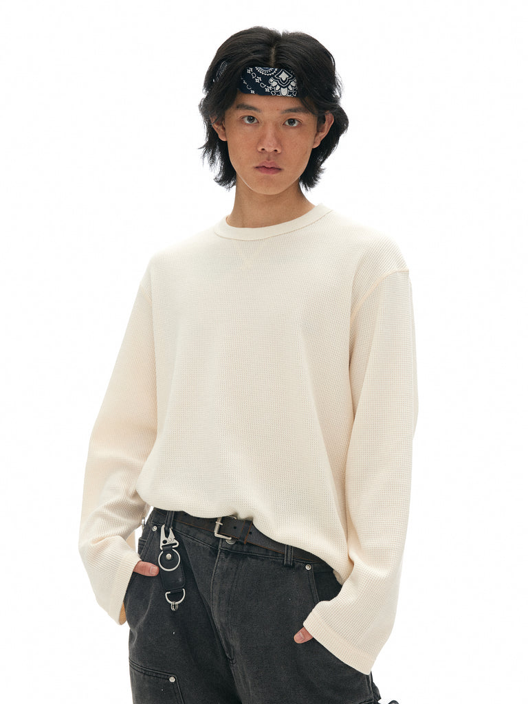 Waffle-Knit Long-Sleeve Shirt