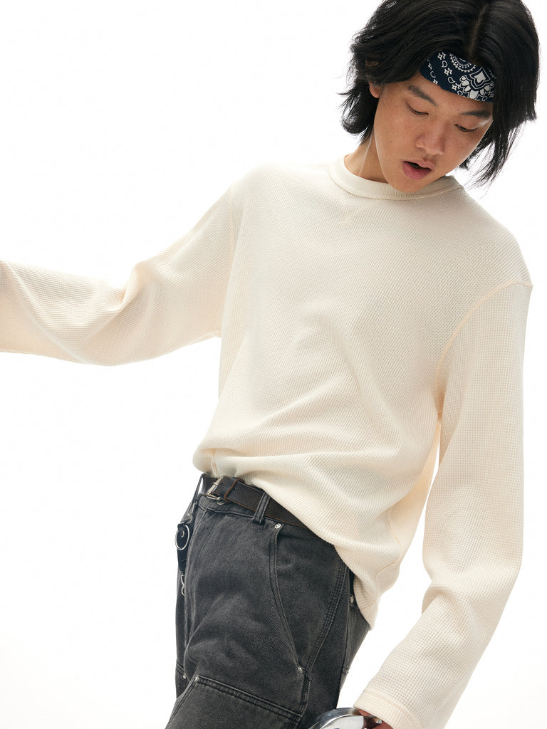 Waffle-Knit Long-Sleeve Shirt