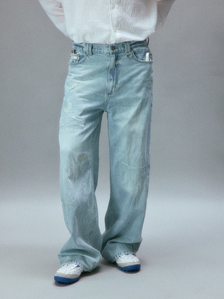 Chemist's Thrift Store Patched Straight Jeans