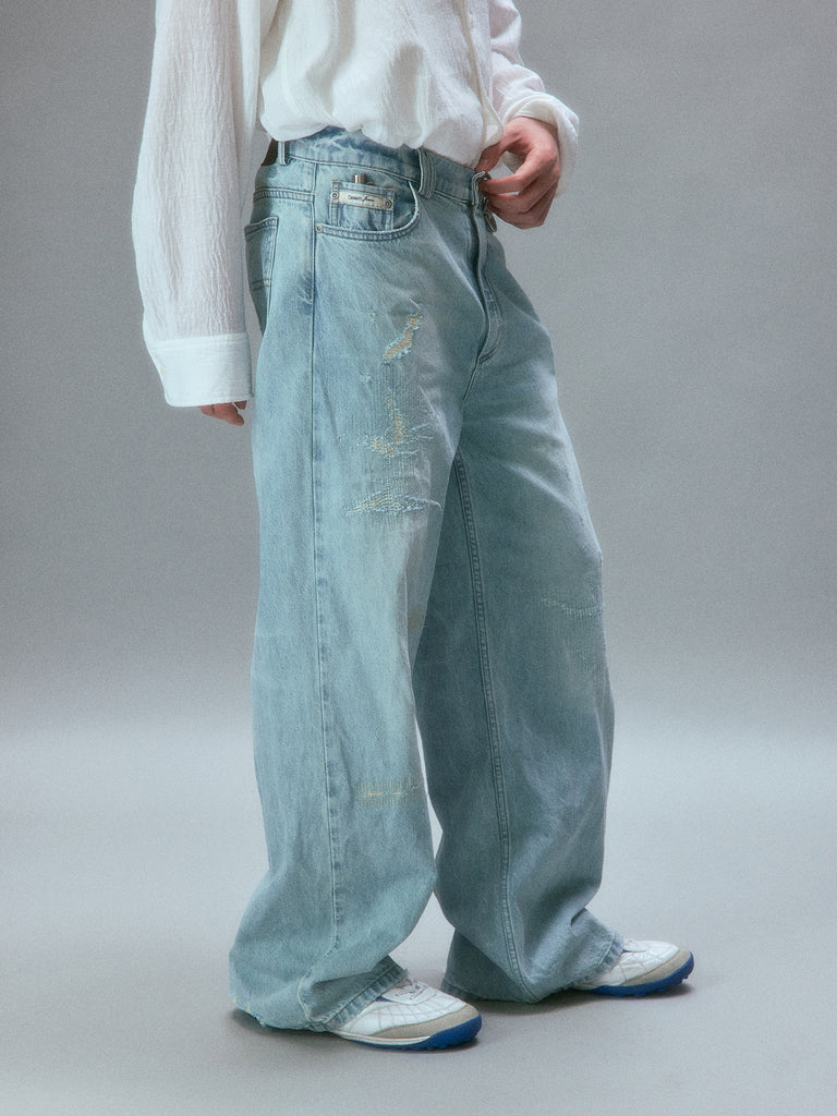 Chemist's Thrift Store Patched Straight Jeans