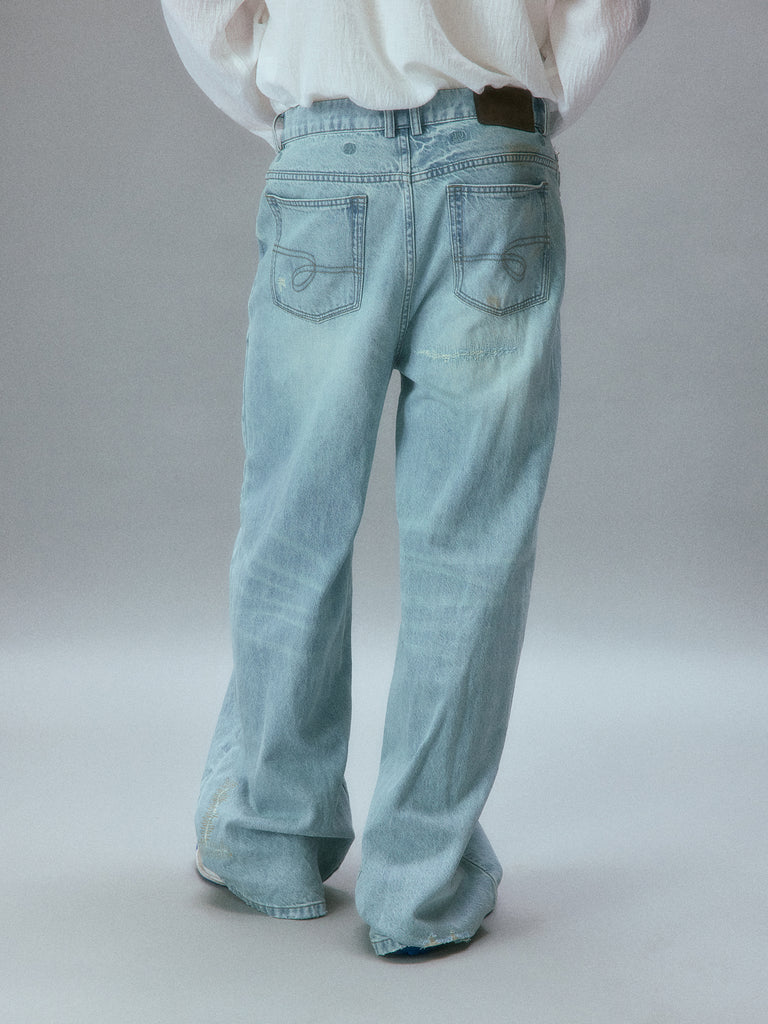 Chemist's Thrift Store Patched Straight Jeans