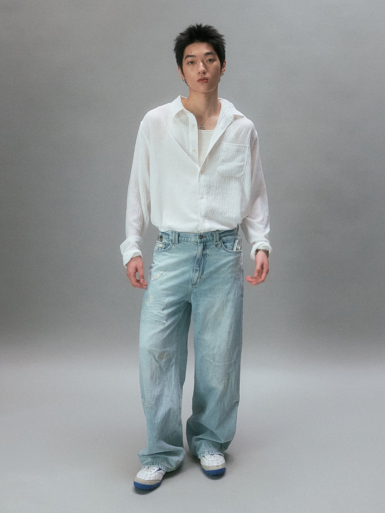 Chemist's Thrift Store Patched Straight Jeans