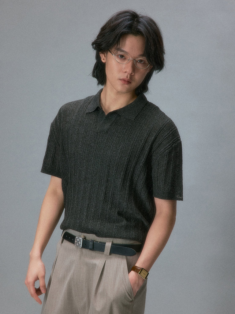 Takuya's Striped Knit Polo