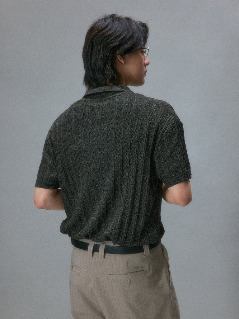 Takuya's Striped Knit Polo