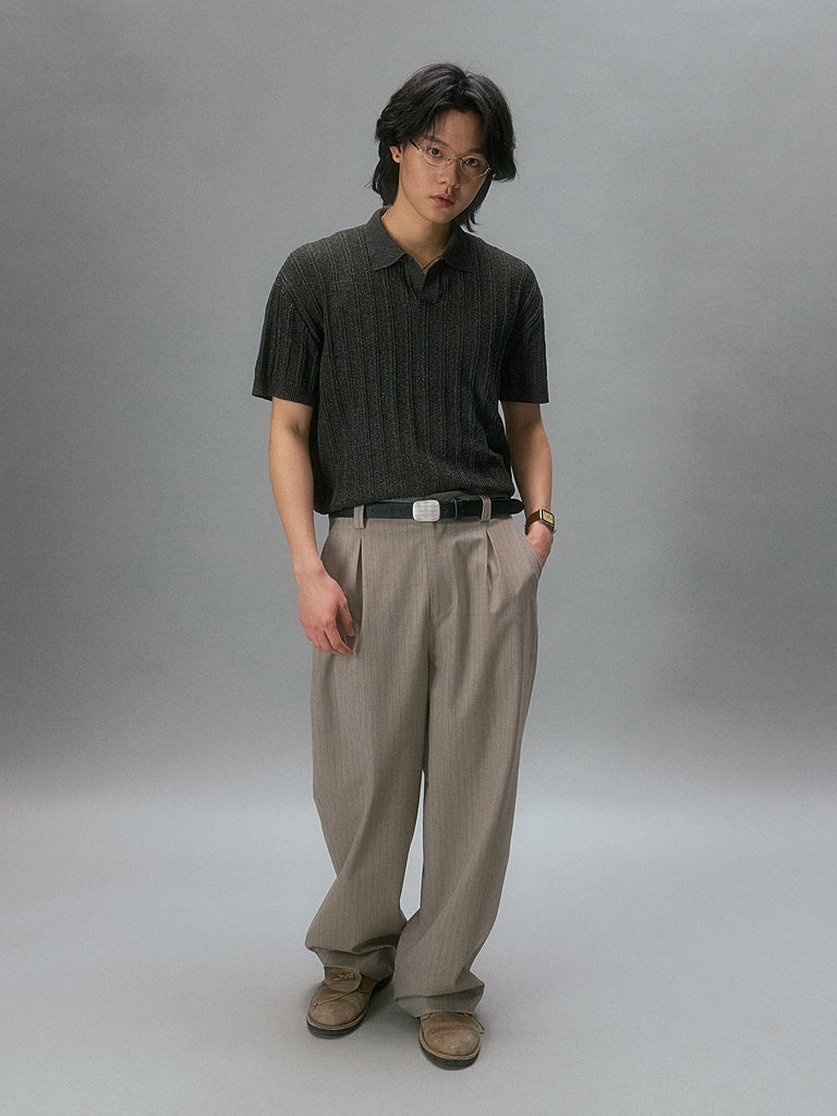 Takuya's Striped Knit Polo