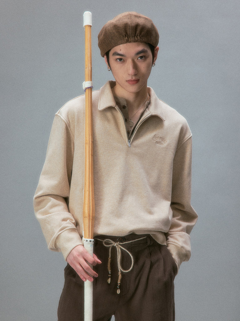 Minimal Drawstring Collar Sweatshirt