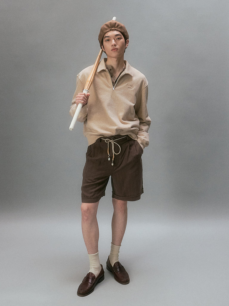 Minimal Drawstring Collar Sweatshirt
