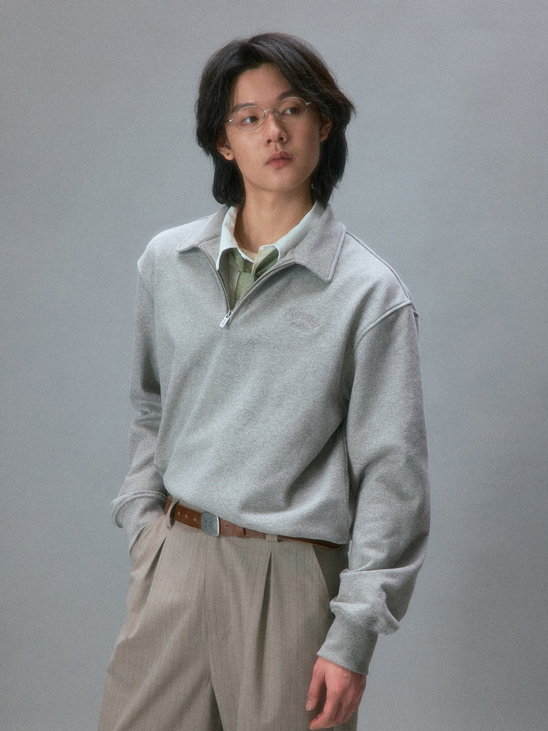 Minimal Drawstring Collar Sweatshirt