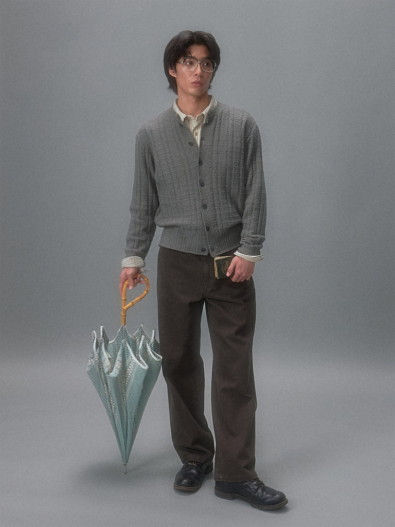 Karasawa Autumn Letter Textured Solid Color Cardigan