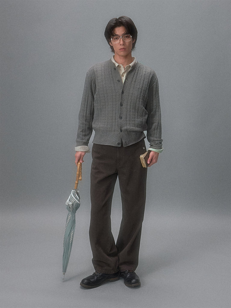 Karasawa Autumn Letter Textured Solid Color Cardigan