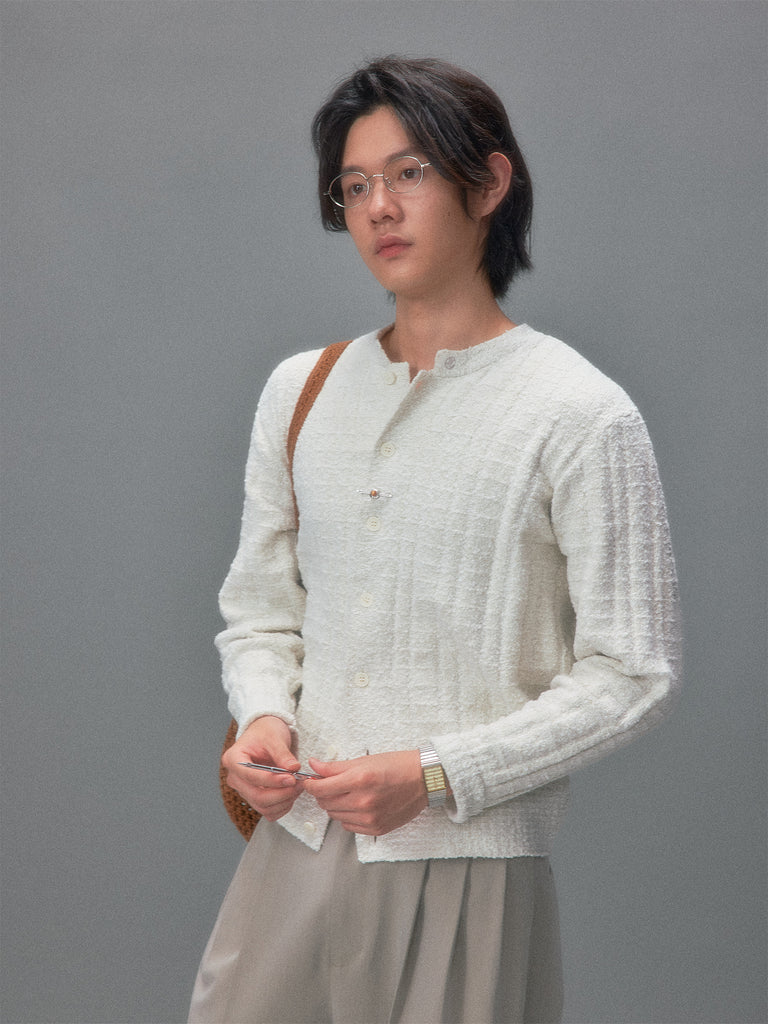 Karasawa Autumn Letter Textured Solid Color Cardigan