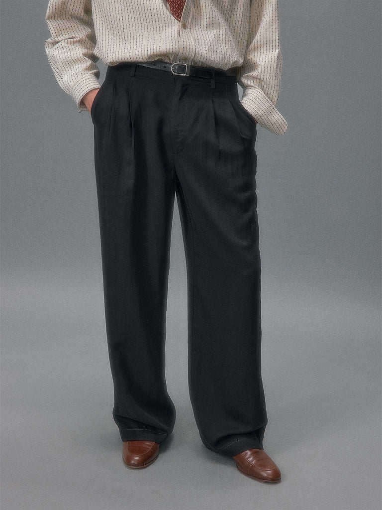 Shibuya Midnight Subtle Pattern Relaxed Straight Leg Trousers