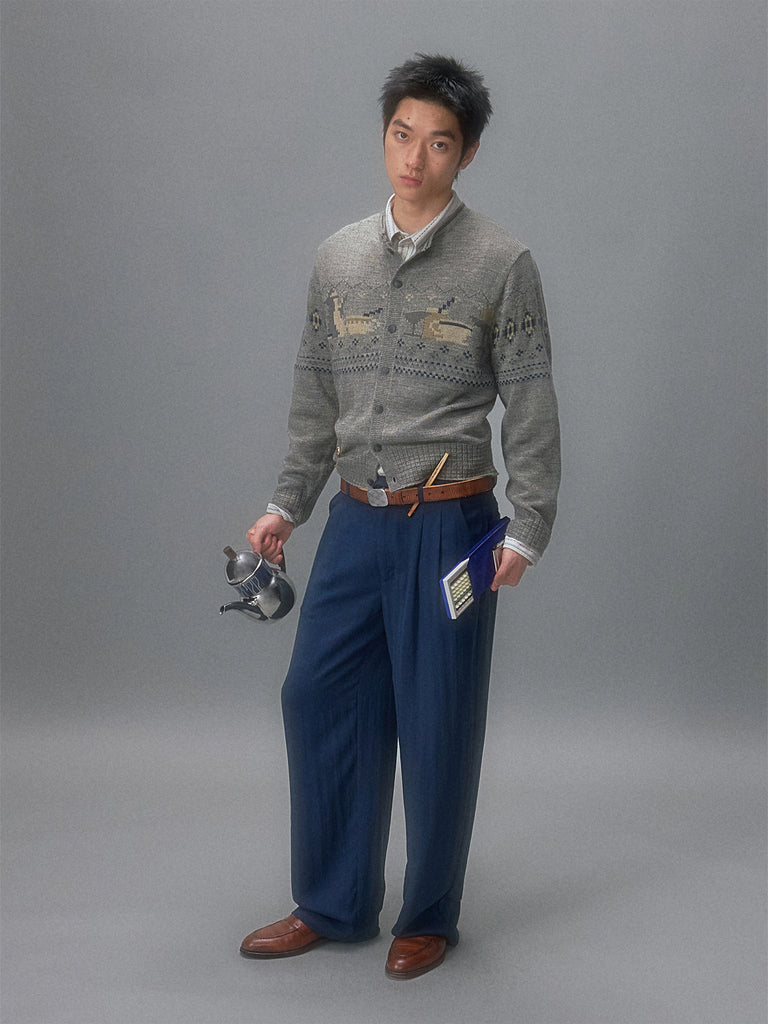 Shibuya Midnight Subtle Pattern Relaxed Straight Leg Trousers
