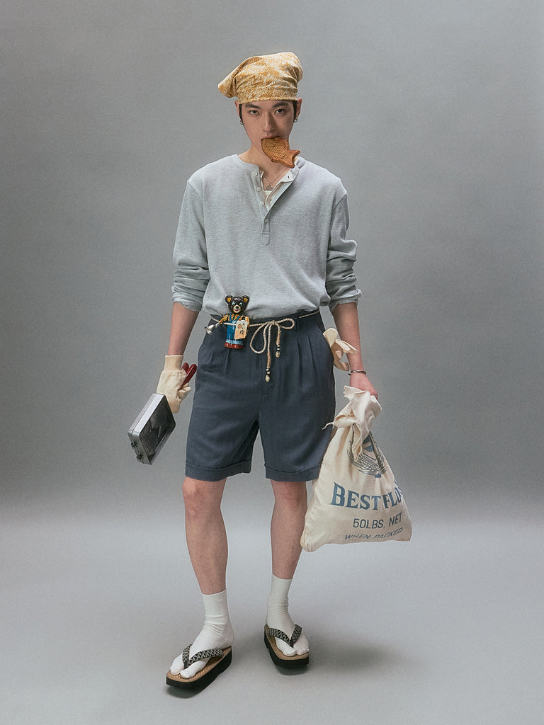 Kamogawa Picnic Vintage Texture Tailored Shorts