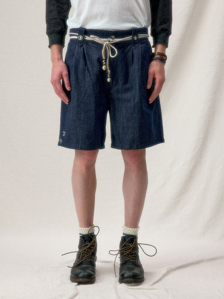 "Arctic Explorer" Dock Linen Texture Denim Shorts