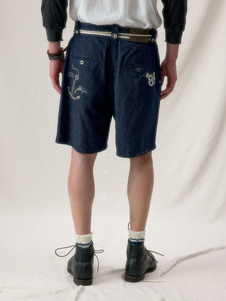"Arctic Explorer" Dock Linen Texture Denim Shorts