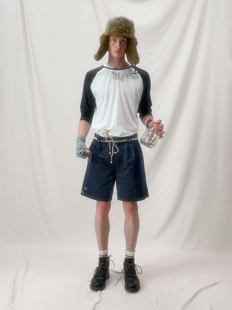 "Arctic Explorer" Dock Linen Texture Denim Shorts