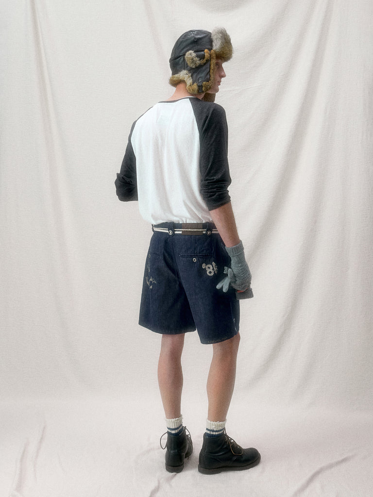 "Arctic Explorer" Dock Linen Texture Denim Shorts