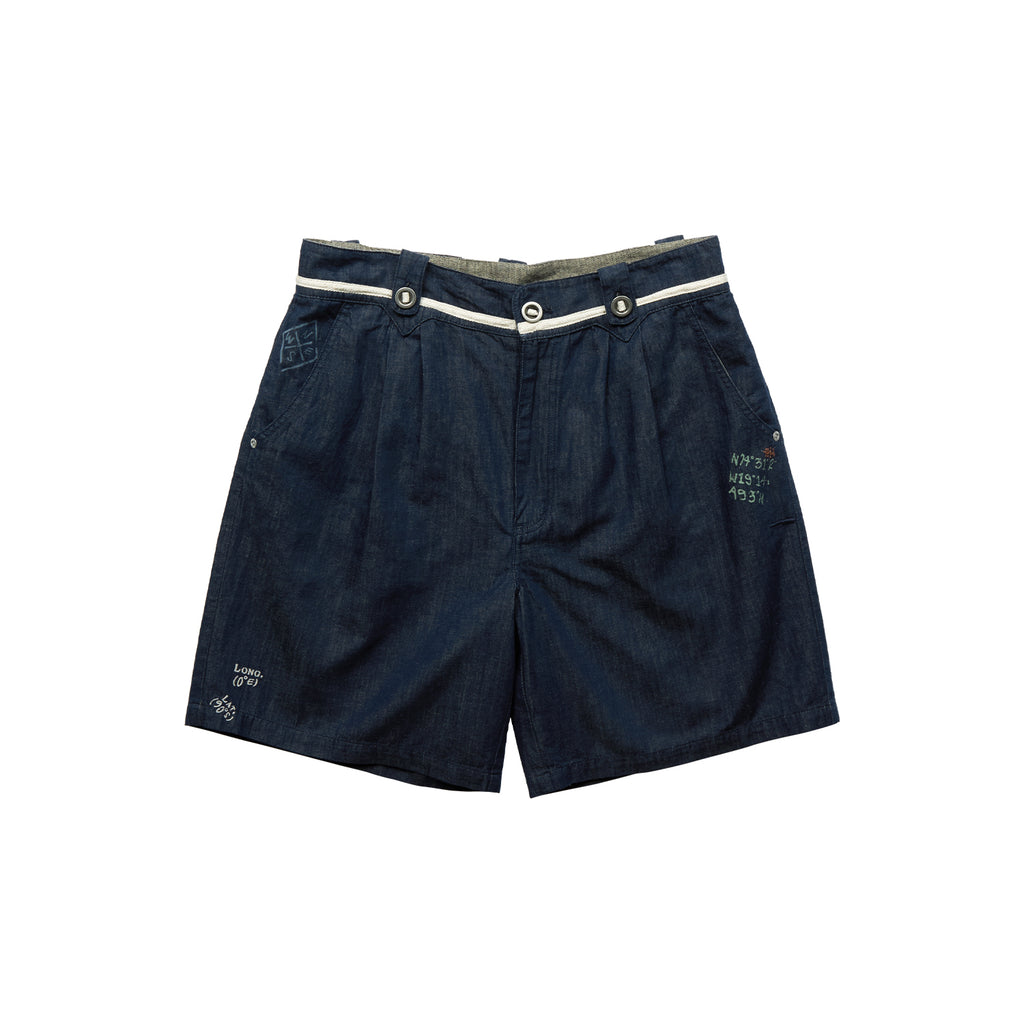 "Arctic Explorer" Dock Linen Texture Denim Shorts