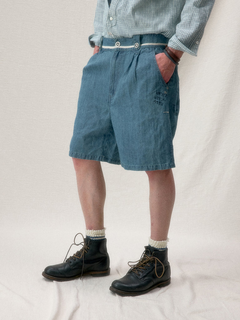 "Arctic Explorer" Dock Linen Texture Denim Shorts