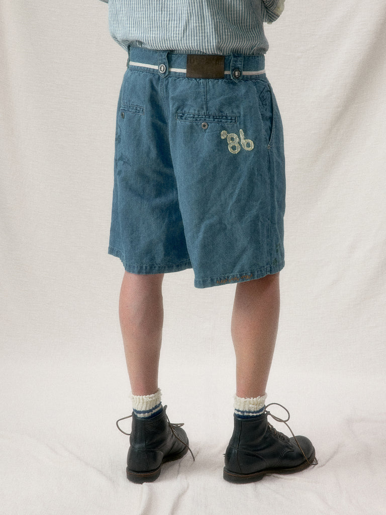 "Arctic Explorer" Dock Linen Texture Denim Shorts