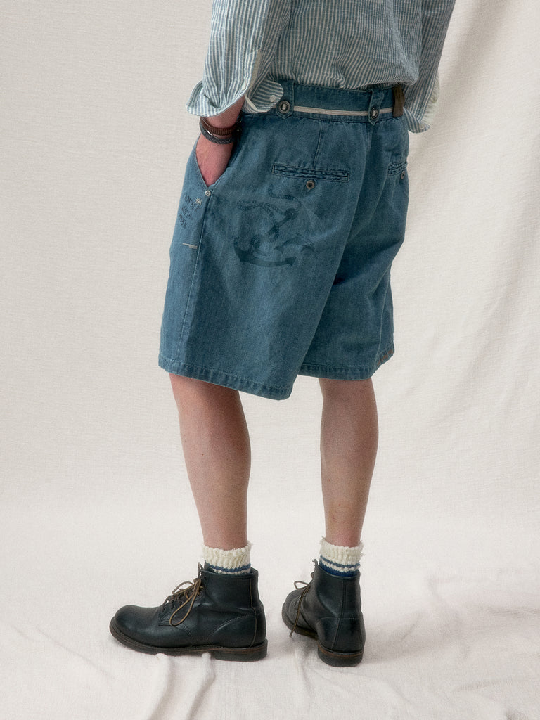 "Arctic Explorer" Dock Linen Texture Denim Shorts
