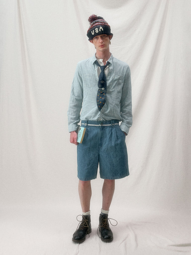 "Arctic Explorer" Dock Linen Texture Denim Shorts