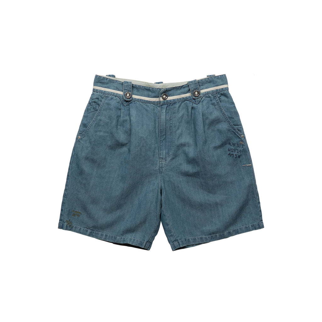 "Arctic Explorer" Dock Linen Texture Denim Shorts