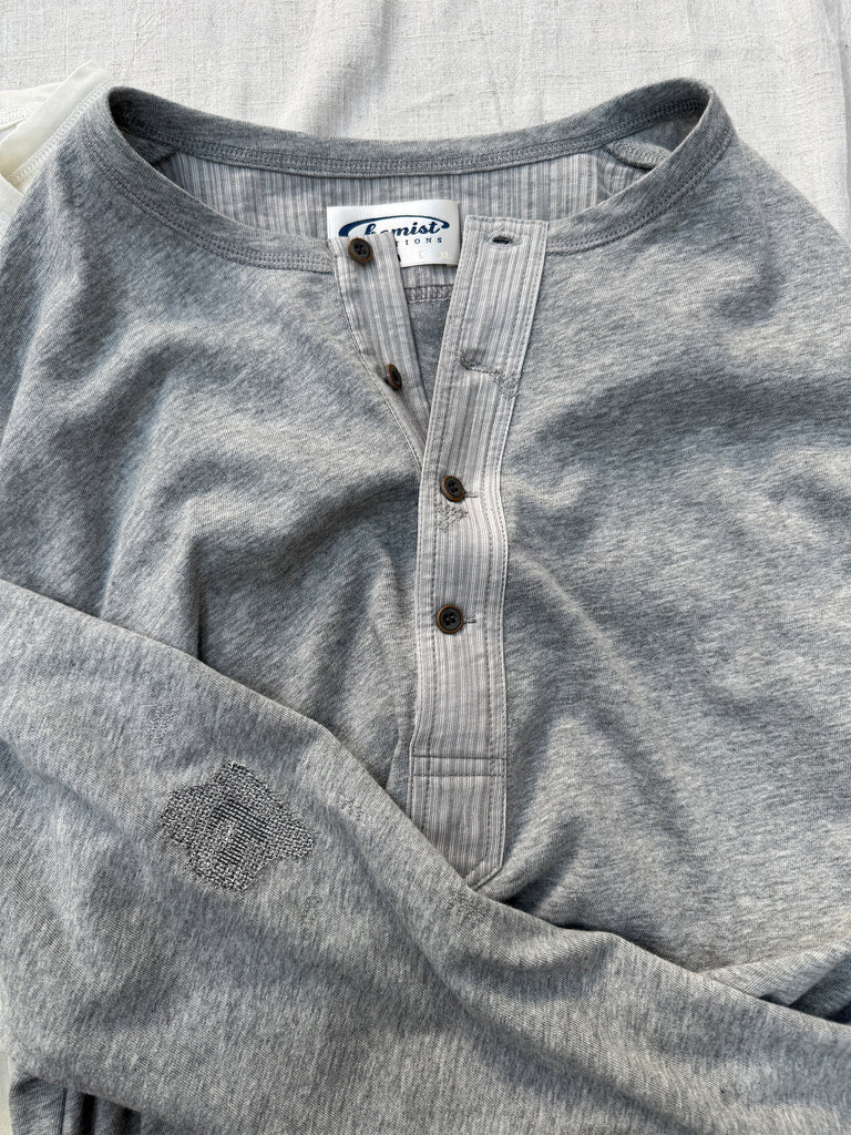 Jingu Autumn Patchwork Henley Long Sleeve T-Shirt