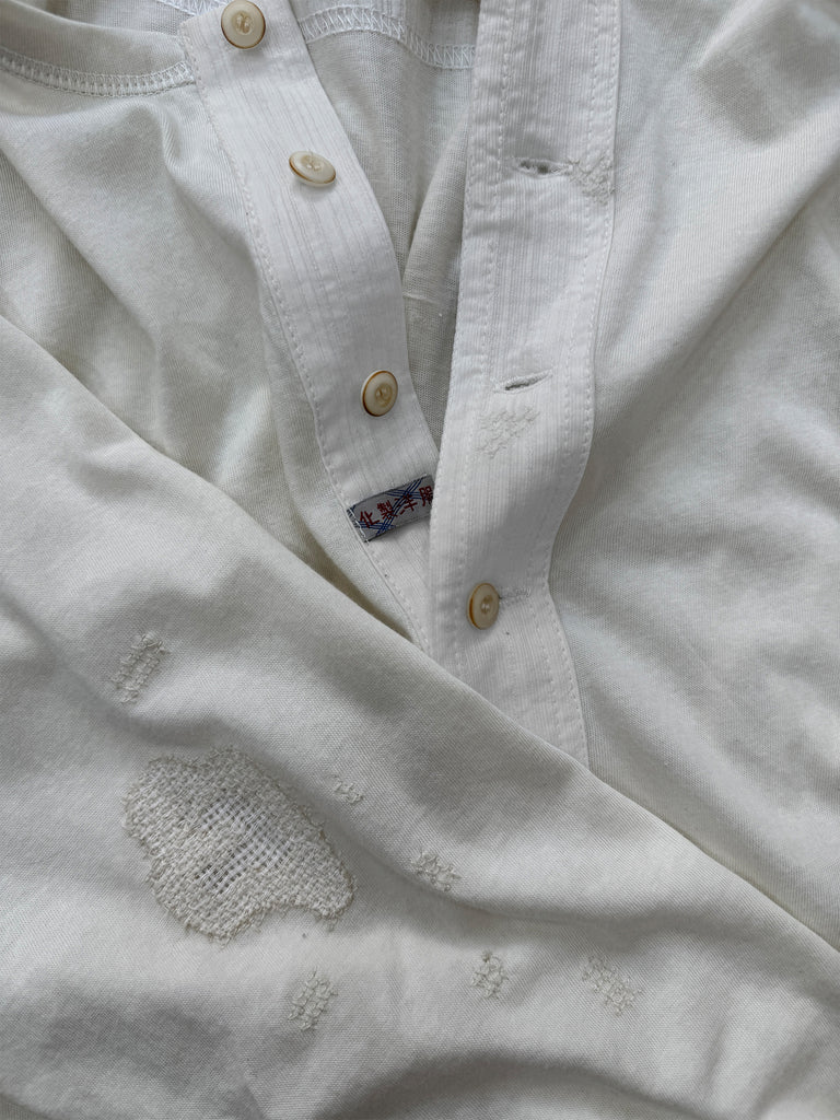 Jingu Autumn Patchwork Henley Long Sleeve T-Shirt