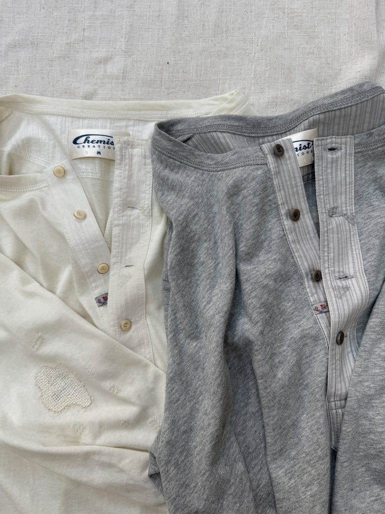 Jingu Autumn Patchwork Henley Long Sleeve T-Shirt