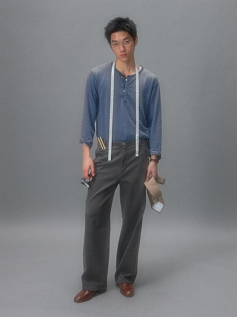 Rainy Night Screening Room Textured Henley Long Sleeve T-Shirt