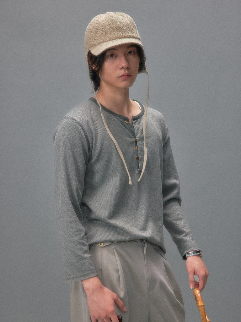 Rainy Night Screening Room Textured Henley Long Sleeve T-Shirt