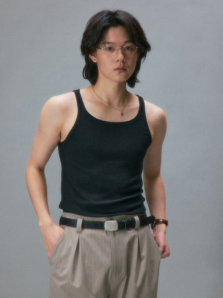 Takuya Kimura's Textured Ribbed Slim Strap Vest