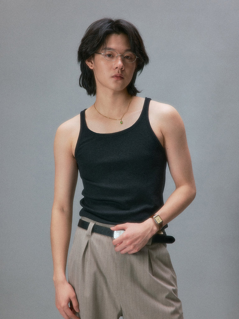Takuya Kimura's Textured Ribbed Slim Strap Vest