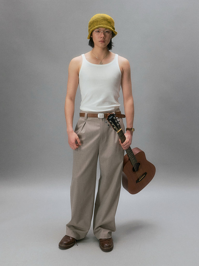 Takuya Kimura's Textured Ribbed Slim Strap Vest